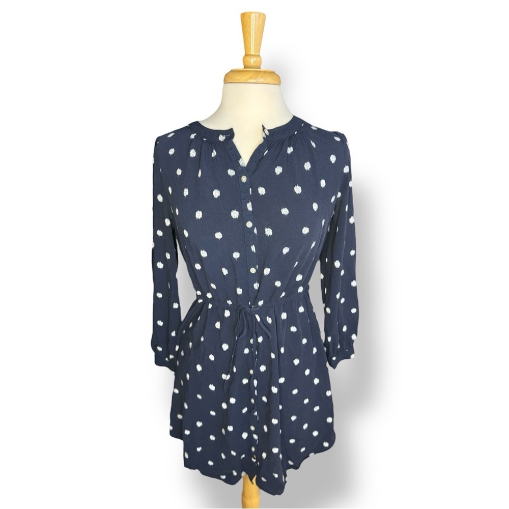 LOFT Navy and White Patterned Dress | Small